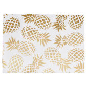 elegantes Imitatgoldtropisches Ananasmuster Große Geschenktüte (Rückseite)