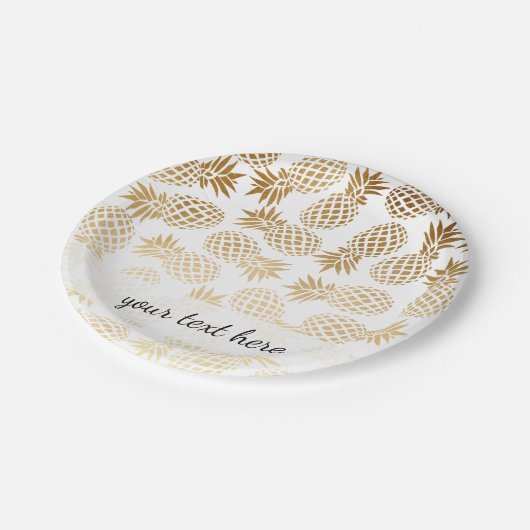 elegantes Imitatgoldtropisches Ananasmuster Pappteller (Schrägansicht)