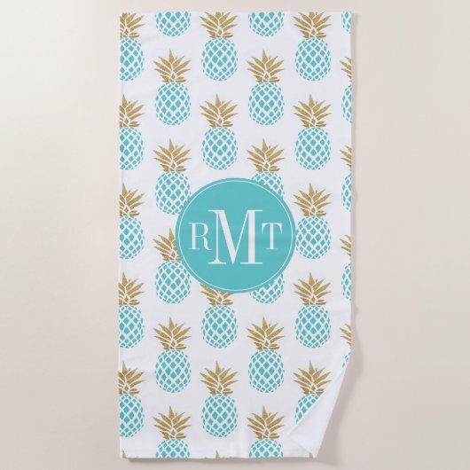 Elegantes Imitatgoldtropisches Ananasmuster Strandtuch (Vorderseite)