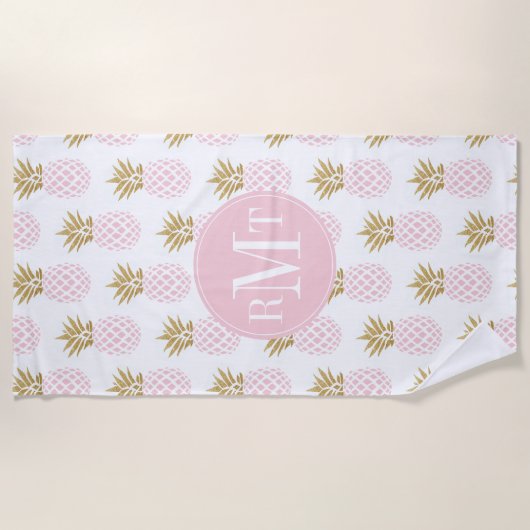 Elegantes Imitatgoldtropisches Ananasmuster Strandtuch (Vorderseite)