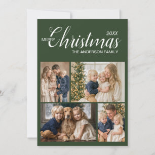 Elegantes Immergrün-Elfenbein 4-Foto-Weihnachten Feiertagskarte
