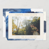 Elegantes Indigo Abstraktes Foto Feiertagskarte (Vorne/Hinten)