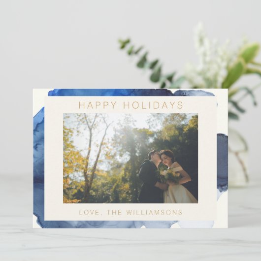 Elegantes Indigo Abstraktes Foto Feiertagskarte (Stehend Vorderseite)