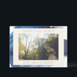 Elegantes Indigo Abstraktes Foto Feiertagskarte<br><div class="desc">Elegante Abstrakte Wasserfarbe in Indigofisch Blaues individuelles Foto Urlaubskarte</div>