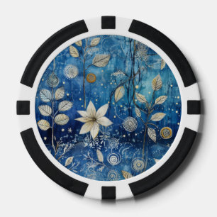 Elegantes Indigo-Blau Winter-Botanik Pokerchips