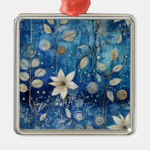 Elegantes Indigo-Blaues Winterbotanikum Ornament Aus Metall