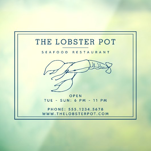 Elegantes Indigo Blue Lobster / Seafood Restaurant Fensteraufkleber (Blatt 3)