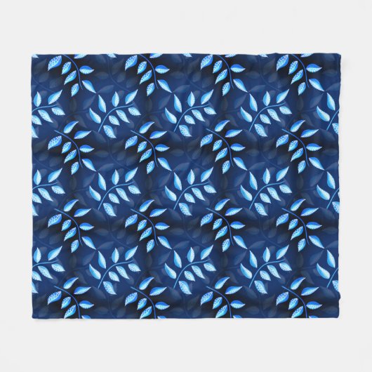 Elegantes Indigo Blue Pflanze Muster Fleecedecke (Vorderseite (Horizontal))