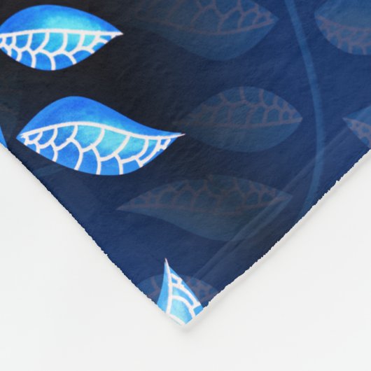 Elegantes Indigo Blue Pflanze Muster Fleecedecke (Ecke)