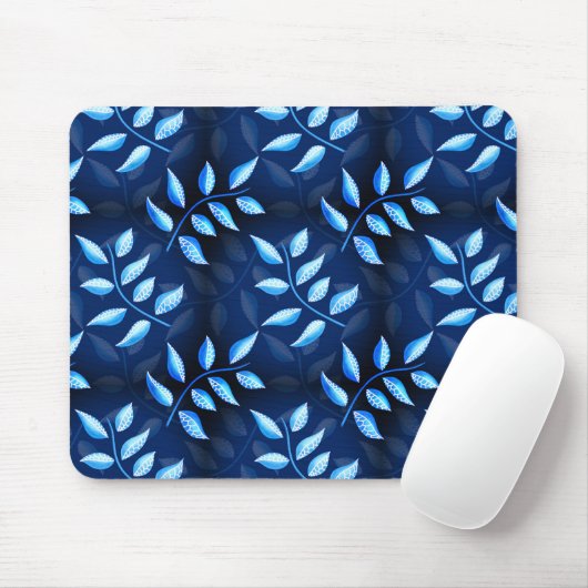 Elegantes Indigo Blue Pflanze Muster Mousepad (Mit Mouse)
