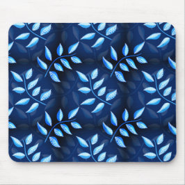Elegantes Indigo Blue Pflanze Muster Mousepad