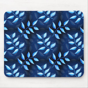 Elegantes Indigo Blue Pflanze Muster Mousepad