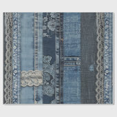Elegantes Indigo Lace Stripe Denim Muster (2) Geschenkpapier (Flach)