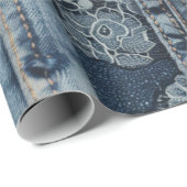 Elegantes Indigo Lace Stripe Denim Muster (2) Geschenkpapier (Rolleneckpunkt)