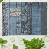 Elegantes Indigo Lace Stripe Denim Muster (2) Geschirrtuch (Gefaltet)