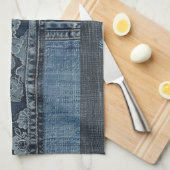 Elegantes Indigo Lace Stripe Denim Muster (2) Geschirrtuch (Viertel Falte)