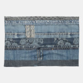 Elegantes Indigo Lace Stripe Denim Muster (2) Geschirrtuch (Horizontal)