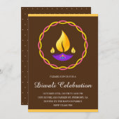 Elegantes indisches Diya Lamp Brown Diwali Party Einladung (Vorne/Hinten)