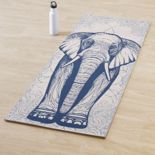 Elegantes indisches Elefant-Line-Art in Navyblau f Yogamatte