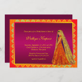 Elegantes indisches Hochzeit-Damask-Brautparty Ein Einladung (Vorne/Hinten)