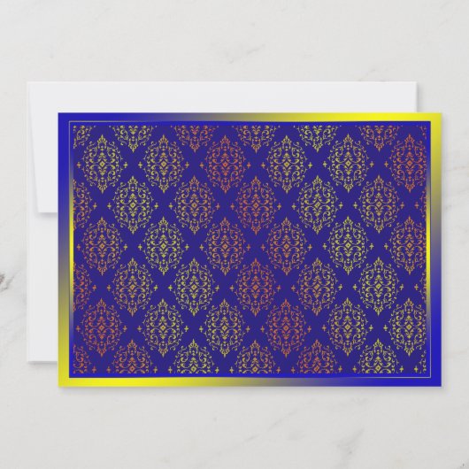 Elegantes indisches Hochzeit-Damask-Brautparty Ein Einladung (Rückseite)