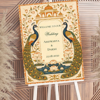 Elegantes indisches Hochzeitsschild im Pichwai-Sti Poster