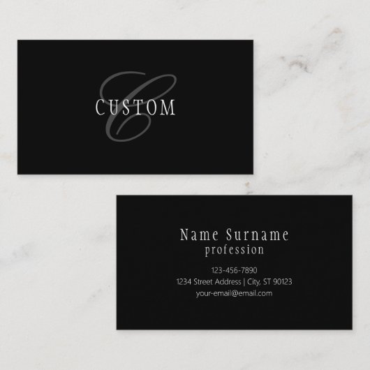Elegantes individuell anpassbares Monogramm | Blac Visitenkarte (Vorne/Hinten)