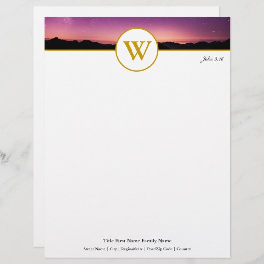 Elegantes, individuell anpassbares Sunset Monogram Briefbogen (Vorne/Hinten)