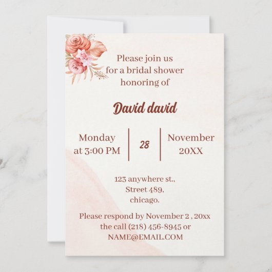 Elegantes, individuelles Brautparty mit Blumenrahm Einladung (Vorderseite)