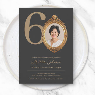 Elegantes individuelles Foto Goldene 60. Geburtsta Einladung
