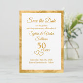 Elegantes individuelles Goldenes 50-jähriges Party Save The Date (Stehend Vorderseite)