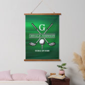 Elegantes, individuelles Golf Monogram Design Wandteppich Mit Holzrahmen (Schlafzimmer)