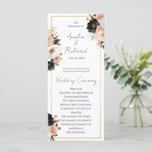 Elegantes, individuelles Hochzeitsprogramm mit Blu Programm (Stehend Vorderseite)