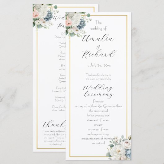 Elegantes, individuelles Hochzeitsprogramm mit Blu Programm (Vorne/Hinten)