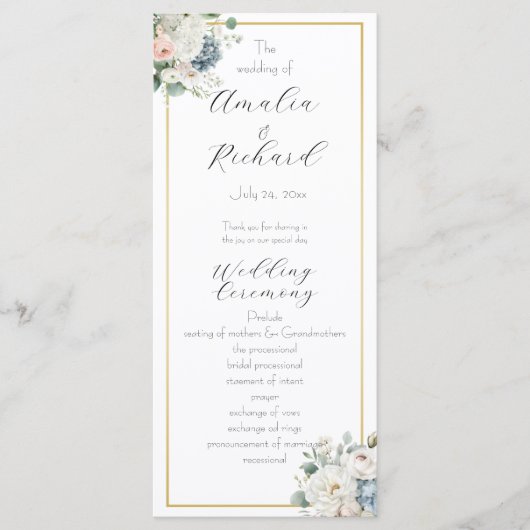 Elegantes, individuelles Hochzeitsprogramm mit Blu Programm (Vorderseite)