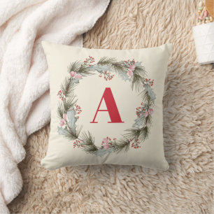 Elegantes, individuelles Monogramm-Christmanskranz Kissen
