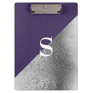 Elegantes individuelles Monogramm Metallic Lila Si Klemmbrett