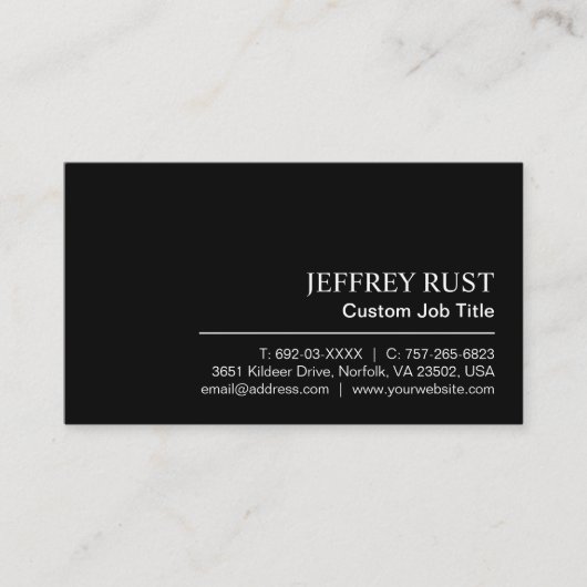 Elegantes, individuelles Schwarz Minimalistisch Be Visitenkarte (Vorderseite)