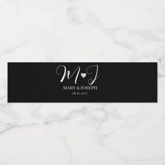 Elegantes, individuelles Schwarzes Hochzeitwasser- Wasserflaschenetikett (Einzelnes Label)