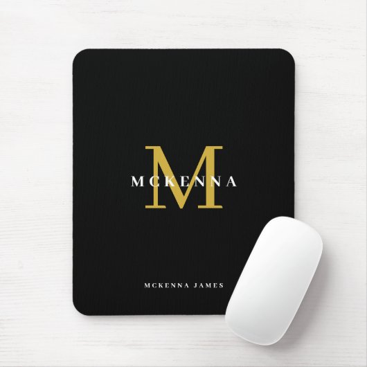 Elegantes Initial Chic Schwarz Gold Monogramm Mousepad (Mit Mouse)