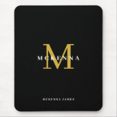 Elegantes Initial Chic Schwarz Gold Monogramm Mousepad (Vorne)