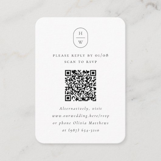 Elegantes Initials Foto QR Code Hochzeit RSVP Begleitkarte (Vorderseite)