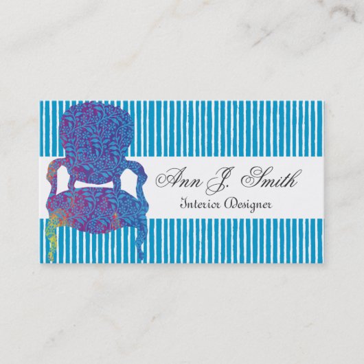 Elegantes Innenarchitekt-gestreiftes Blau Visitenkarte (Vorderseite)