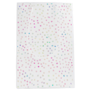 Elegantes Iridescent Confetti Dots Weißes Design Mittlere Geschenktüte