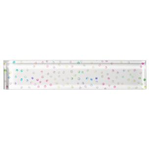 Elegantes Iridescent Confetti Dots Weißes Design Namensplakette