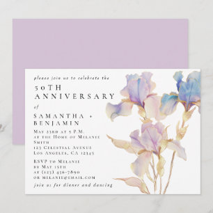 Elegantes Iris Floral Wasserfarben Jubiläum Party Einladung
