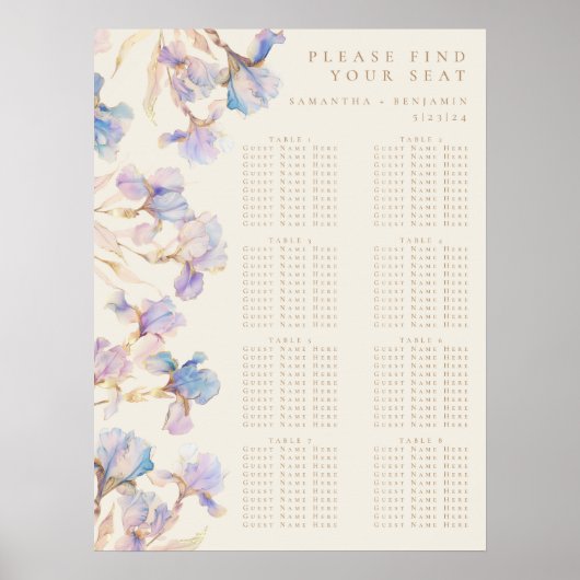 Elegantes Iris-Hochzeitsdiagramm Poster (Vorne)