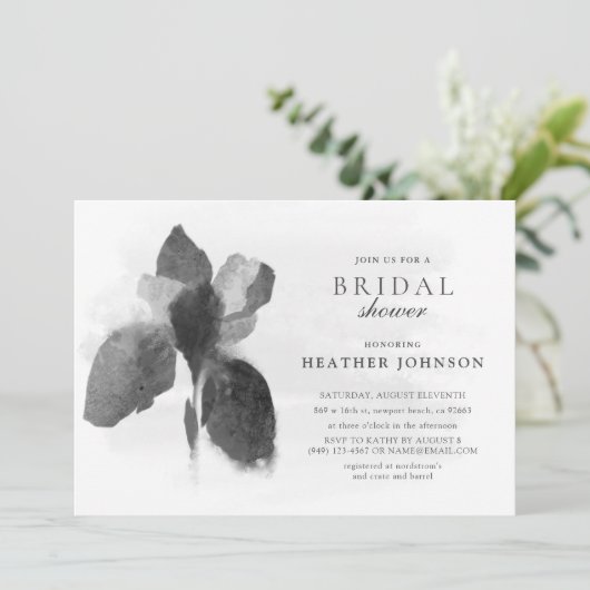 Elegantes Iris Schwarz-Weiß-Brautparty Einladung (Stehend Vorderseite)