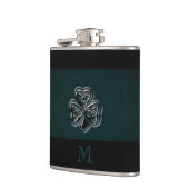 Elegantes Irish Kleeblatt Leder Look Monogramm Flachmann (Links)