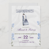 Elegantes Islamisches, Blaue Blume Einladung (Vorne/Hinten)